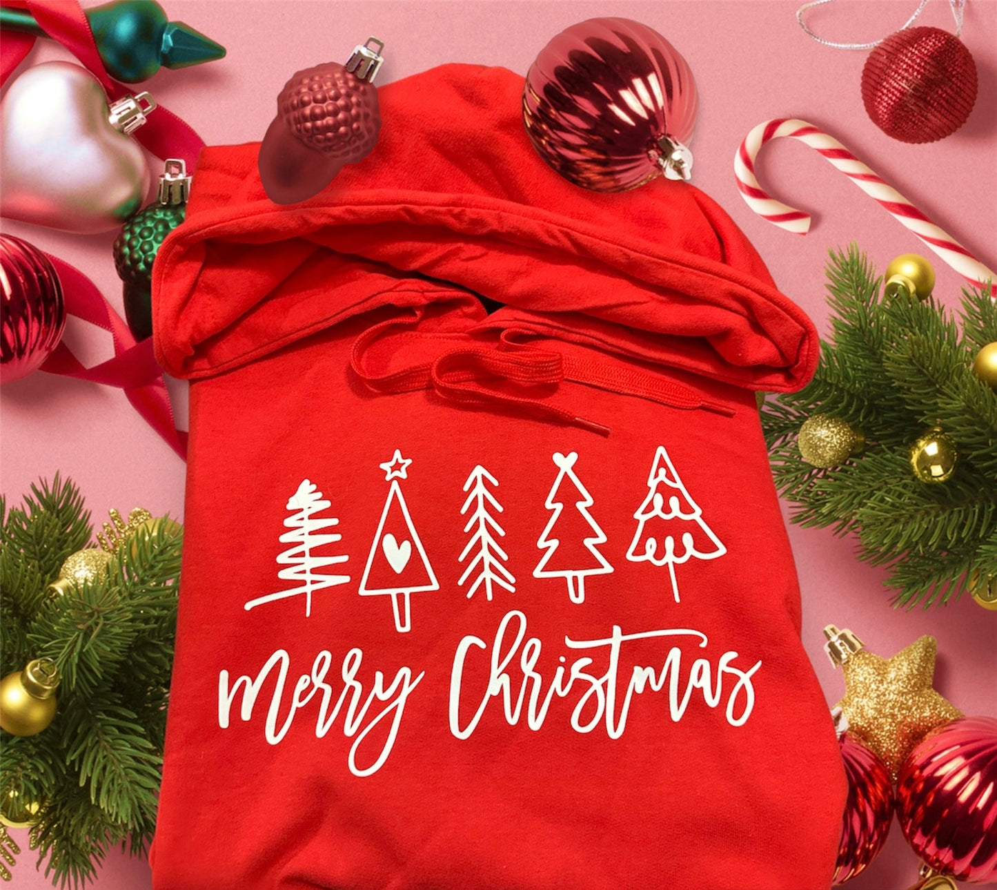 Merry Christmas Red Hoodie-Adult M